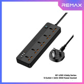 REMAX RP-U160 Kiddy Series 5-Outlet Power Socket(30W 3A1C) - Black